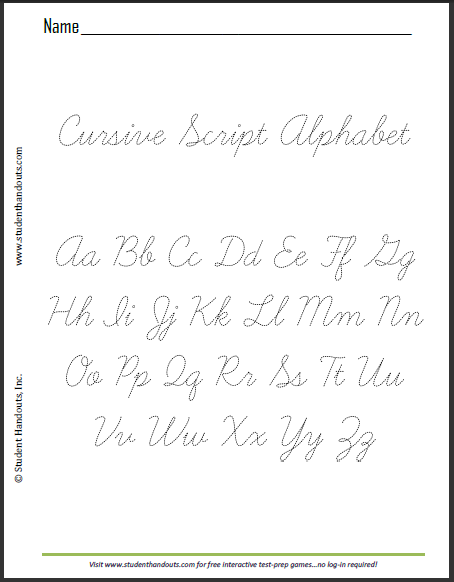 Dashed Cursive Script Alphabet - Free to print (PDF file).