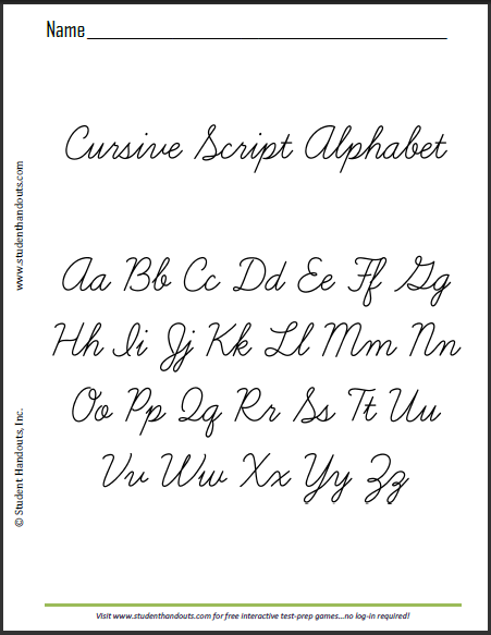 Free Printable Cursive Script Alphabet Sample Handout - Free to print (PDF file).