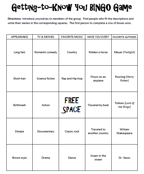 Get To Know You Bingo Free Printable