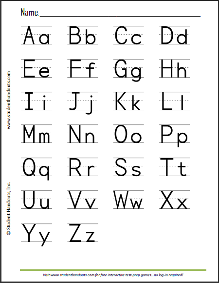 Printable list of alphabet letters