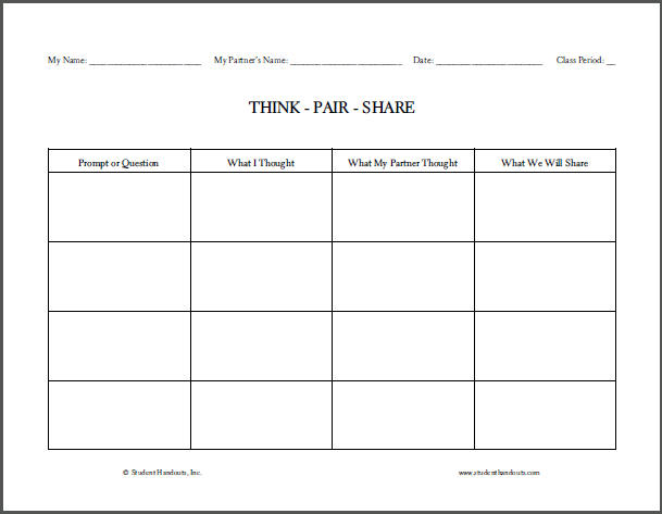 Think, Pair, Share - Free printable worksheet for kids.