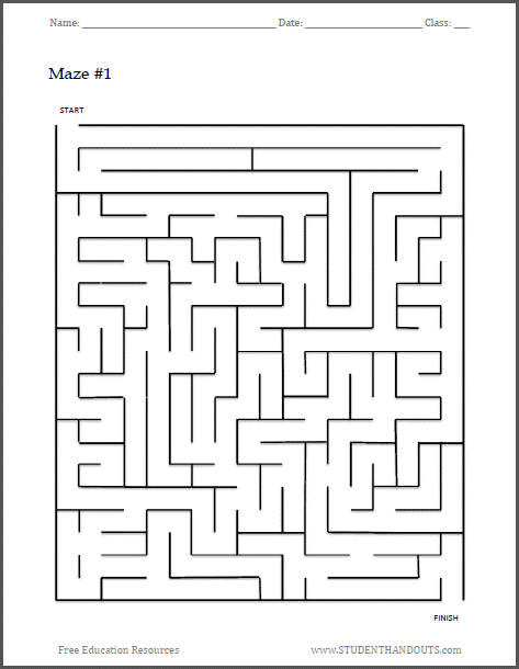 Free Printable Maze Worksheet 1 Student Handouts