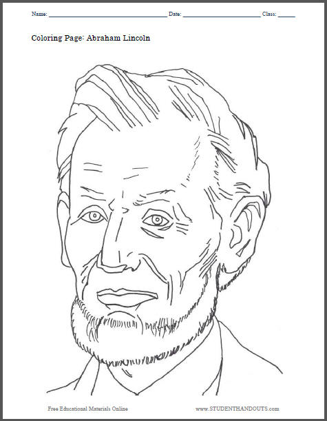 Abraham Lincoln Coloring Sheet for Kids - Free to print (PDF file).