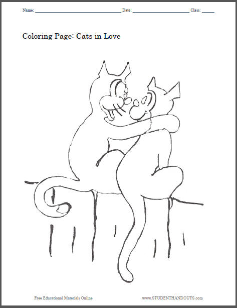 Cats in Love Coloring Sheet for Valentine's Day