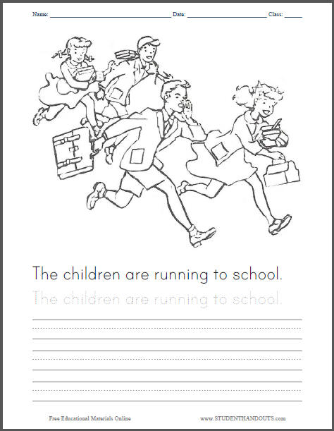 Children Running to School Coloring Page for Kids