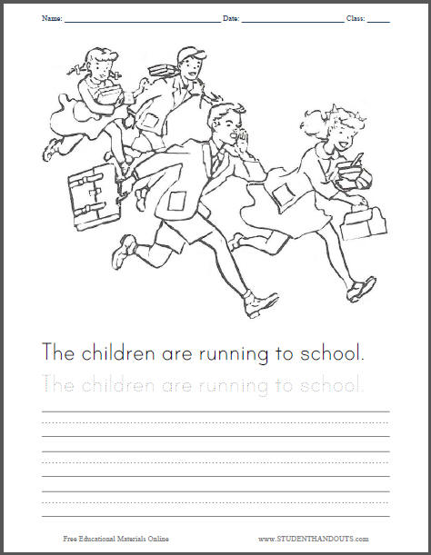 Children Running to School Coloring Page for Kids - Free to print (PDF file).