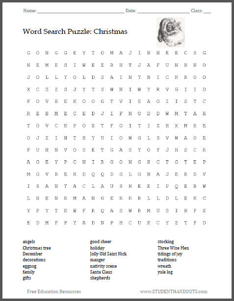 Christmas Word Search Puzzle - Free to print (PDF file).