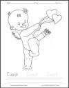 Cupid Coloring Sheet for Kids with Writing Practice