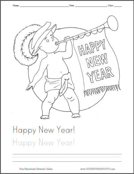 Happy New Year Coloring Page - Free to print (PDF file).