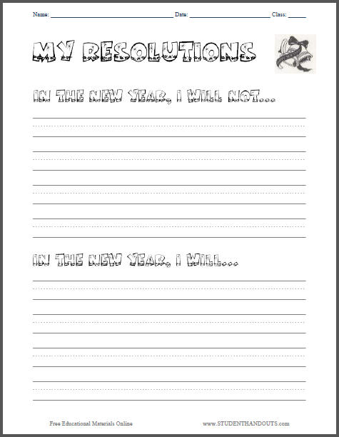 My New Year's Resolutions - Printable Worksheet for Kids