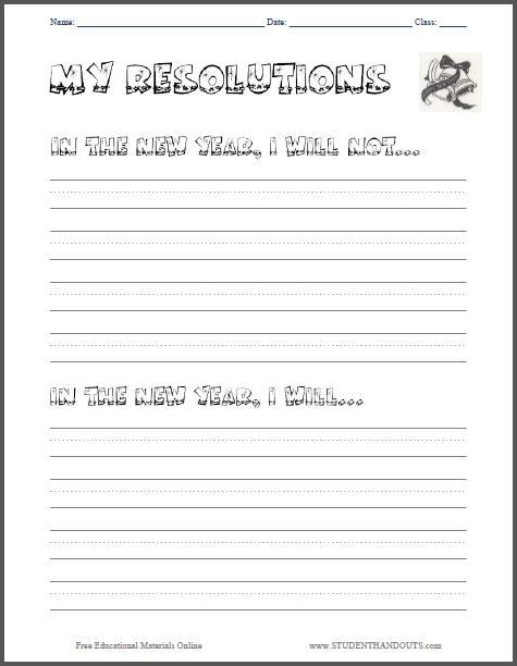 New Year's Resolutions Worksheet | Student Handouts