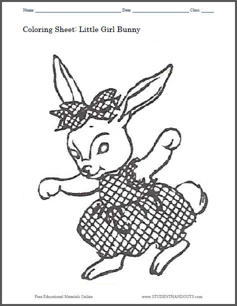 Little Girl Bunny Rabbit to Color for the Season of Spring