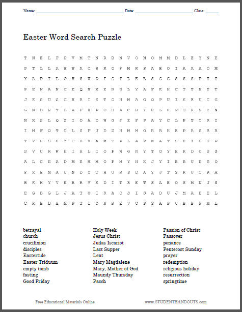 Religious Easter Word Search Puzzle - Free to print (PDF file).