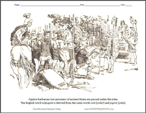 Captives Passing under the Yoke - Free printable history coloring page for kids.