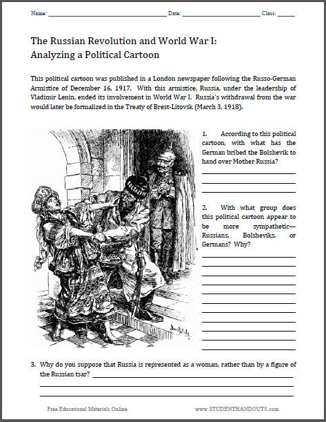 Analyze a Political Cartoon Worksheet: Treaty of Brest-Litovsk (1918)