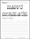 Happy holidays! Coloring sheet with handwriting practice.