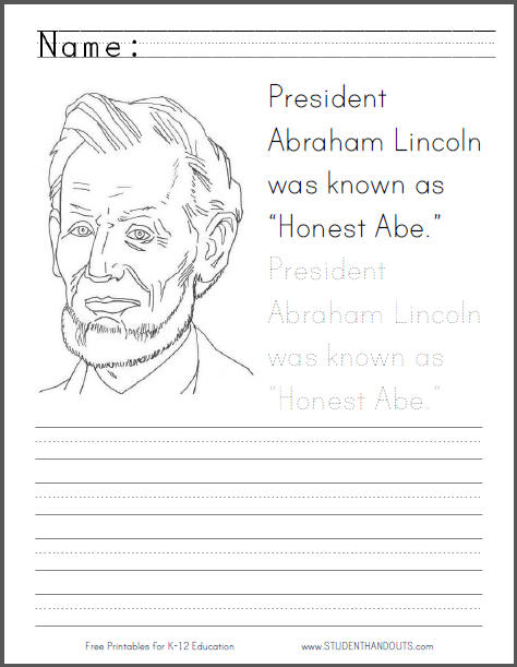 Honest Abe Coloring Sheet with Handwriting Practice