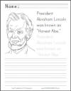 Honest Abe Coloring Sheet with Handwriting Practice