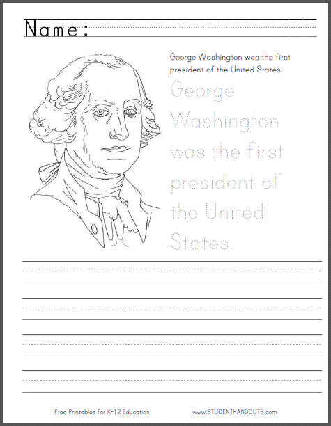 George Washington Coloring Page with Handwriting Practice