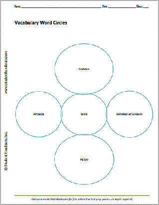 Vocabulary Word Circles Worksheets - Free to print (PDF files).