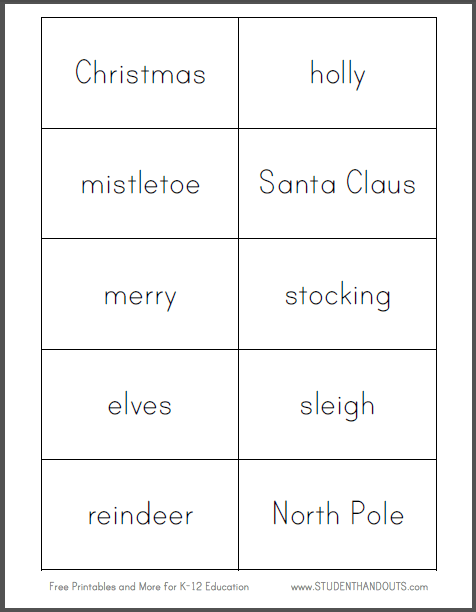 Christmas Vocabulary Words Flashcards - Free to print (PDF file).