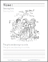 Dancing Girls Coloring Page with Writing Practice