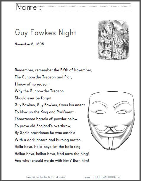 Remember, remember the Fifth of November, the Gunpowder Treason and Plot...