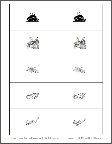 Thanksgiving Memory Card Game for Kids - Free to print (PDF file).