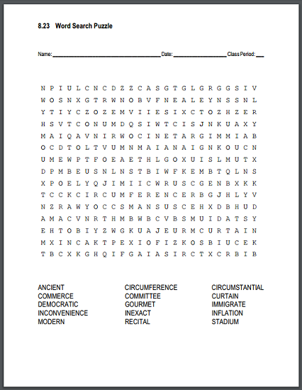 Vocabulary 8.23 Word Search - Free to print (PDF file).