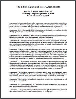Bill of Rights and Later Amendments - PDF File to Print