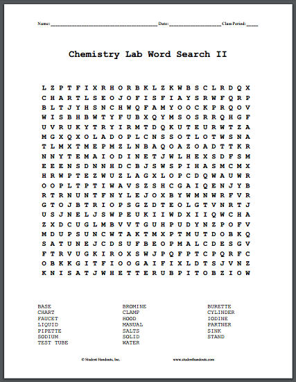 Chemistry Lab Word Search Puzzles - Free to print (PDF files).