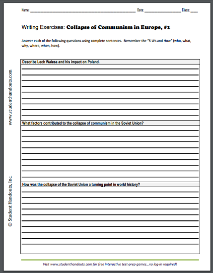 Collapse of Communism Writing Exercises Worksheets - Free to print (PDF files).