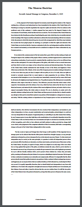 MONROE DOCTRINE (1823) PDF - Seventh Annual Message to Congress - December 2, 1823 - Free to print.