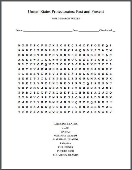 united states protectorates past and present word search puzzle