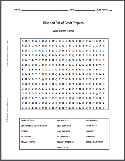 the rise and fall of great empires free printable word search puzzle