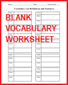 Blank Vocabulary Worksheet