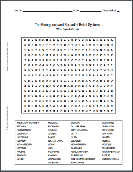 The Emergence and Spread of Belief Systems Word Search Puzzle Worksheet