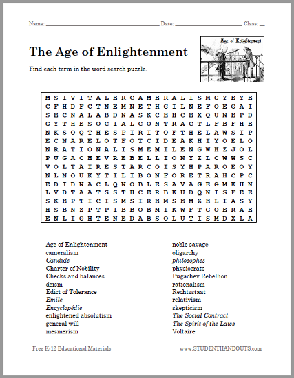 Age Of Enlightenment Word Search Puzzle Student Handouts