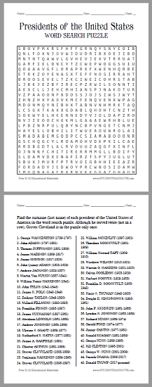 american presidents word search puzzle student handouts