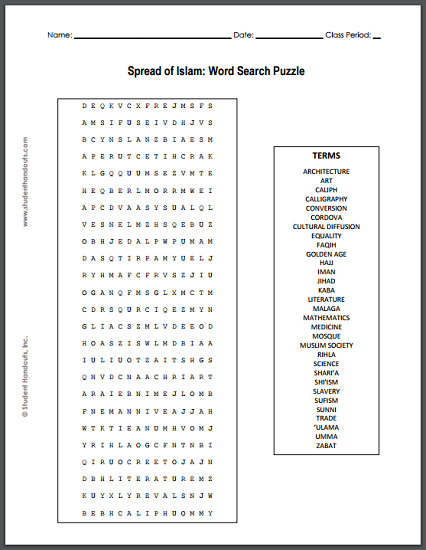 The Spread of Islam Word Search Puzzle