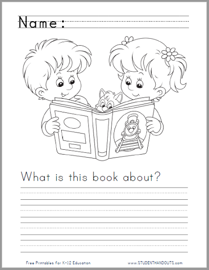 What is this book about? Writing prompt worksheet for lower elementary students.