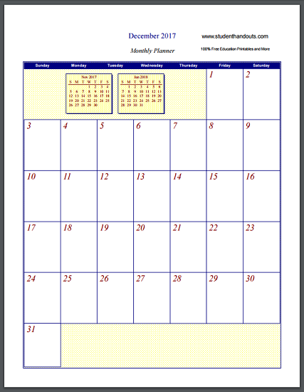 Free Printable Monthly Calendar Sheets