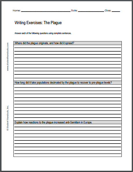 The Plague Writing Exercises - Worksheet is free to print (PDF file).