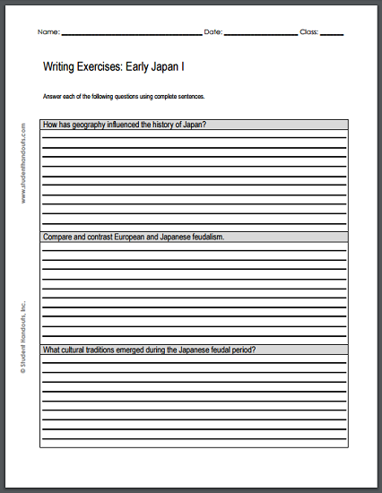 Essay Questions on Edo Japan - Three worksheets, each with three short essay questions. Free to print (PDFs).