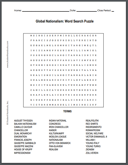 Global Nationalism Word Search Puzzle - Free to print (PDF file).