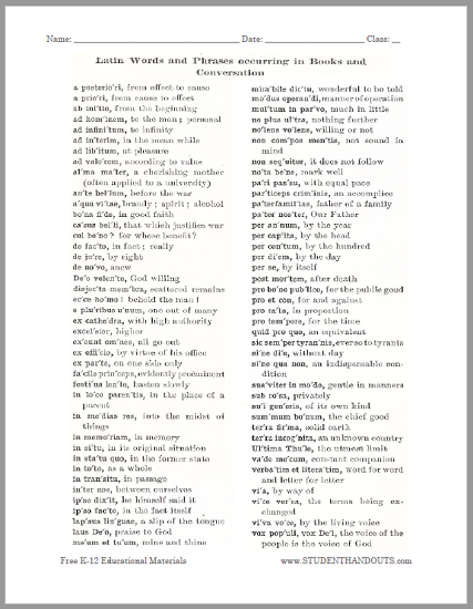 Printable List of Common Latin Words and Phrases (PDF File)
