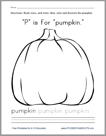 "P" Is for "Pumpkin" Worksheet - Free to print (PDF file).