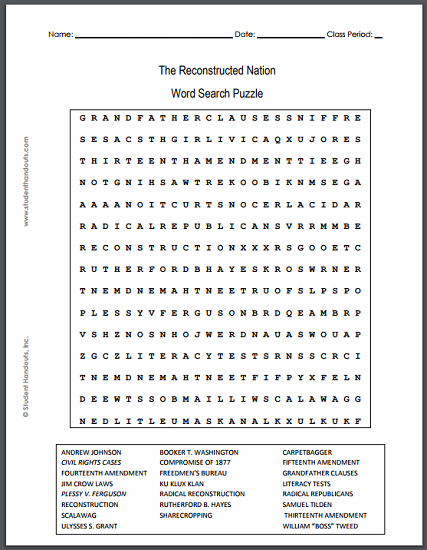 reconstructed nation word search puzzle student handouts