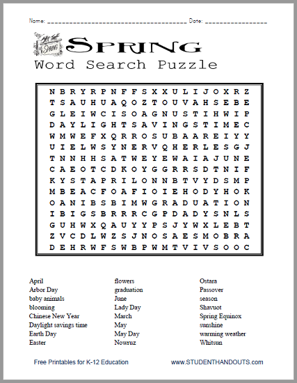 Spring Word Search Puzzle - Free to print (PDF file).