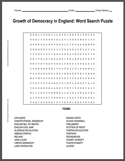 growth of democracy in england word search puzzle student handouts